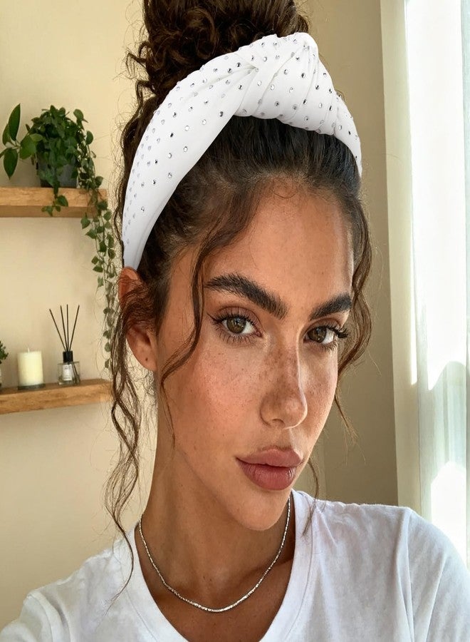 ييسيون طوق رأس YISSION أبيض مرصع بأحجار الراين للنساء، طوق شعر مزين بالكريستال اللامع، إكسسوار أنيق للشعر على شكل عقدة علوية عريضة للحفلات وحفلات الزفاف والتصفيف اليومي - Image 5